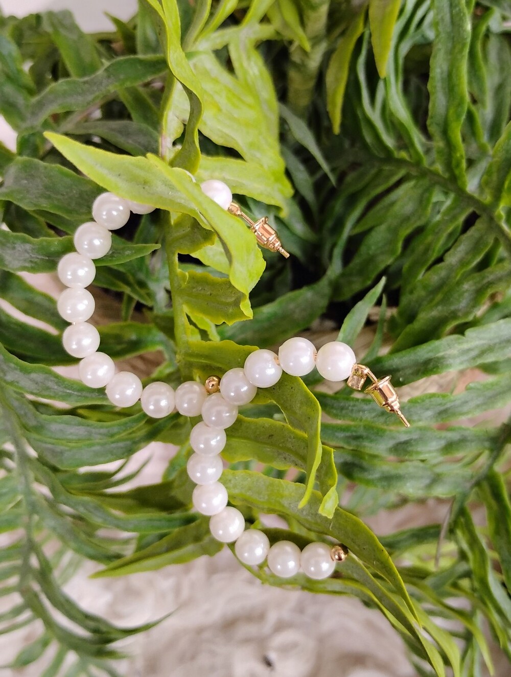 Pearl Bead Hoop Earrings - Gold Accents